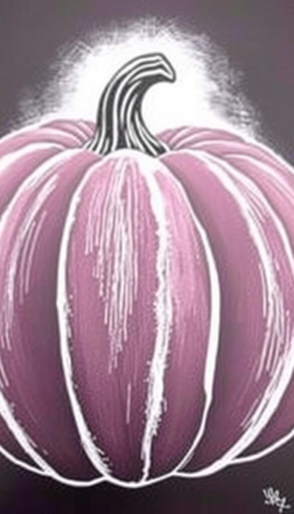 Generate an image of a chalk-painted pumpkin with a realistic stem