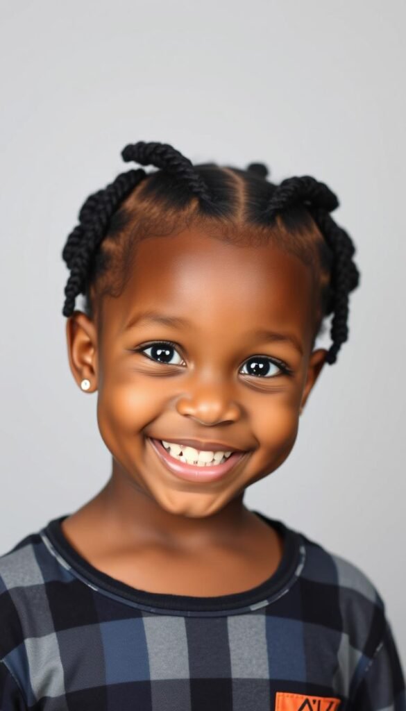 Generate an image of a black kid with knotless box braids.