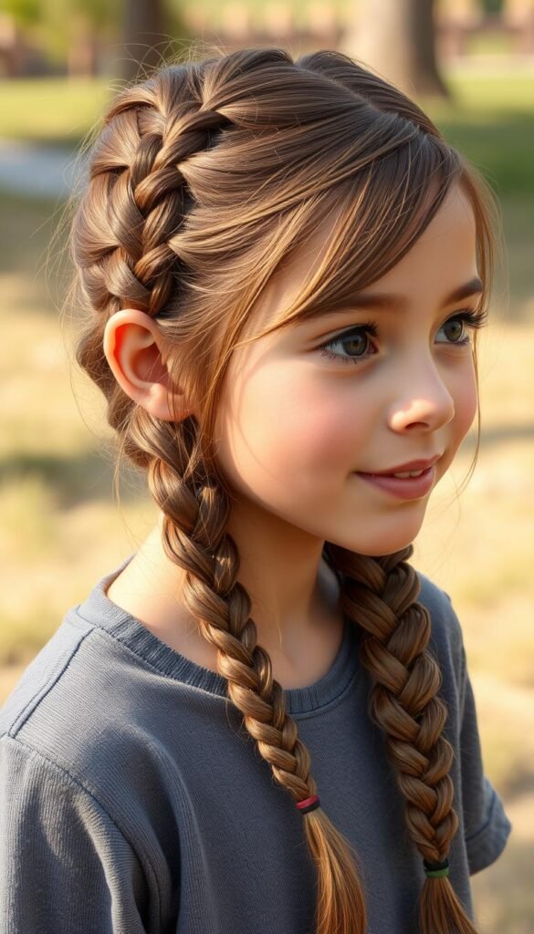 Generate an image of a girl with a classic French braid.