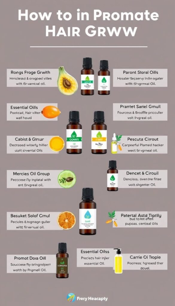 Image of various essential oils and carrier oils used for hair growth