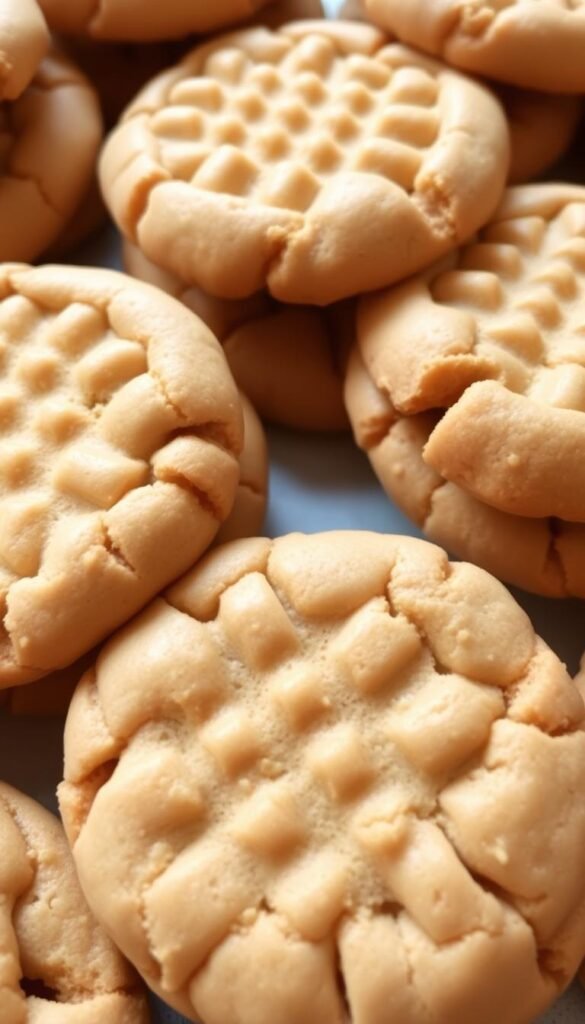 Generate an image of peanut butter cookies with a crosshatch pattern.