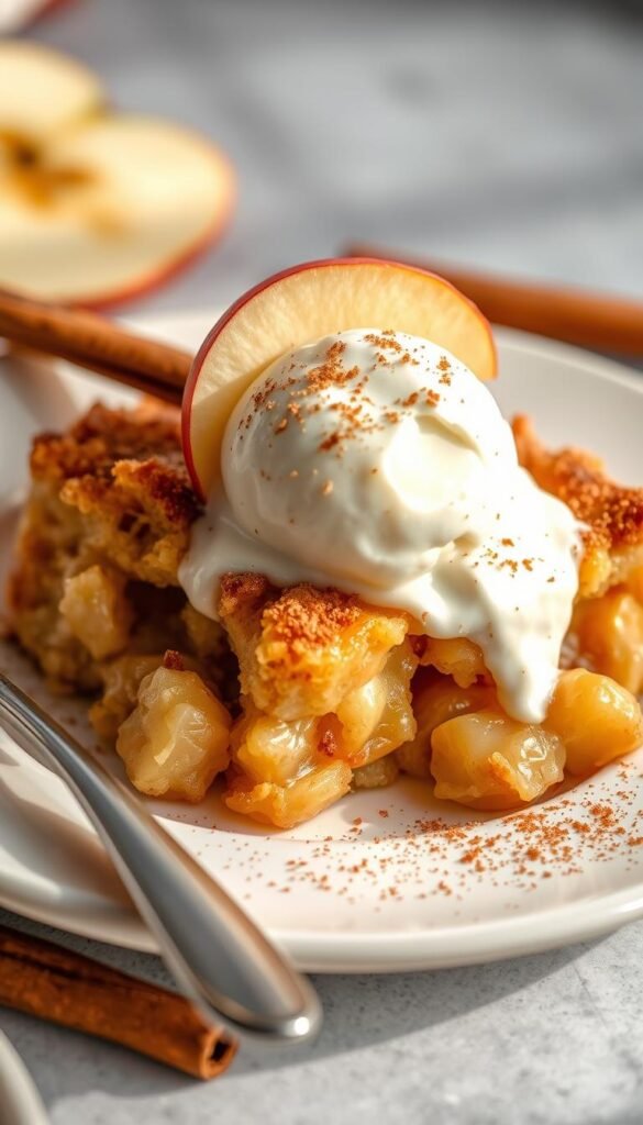 Image of Apple Dump Cake served with a scoop of ice cream