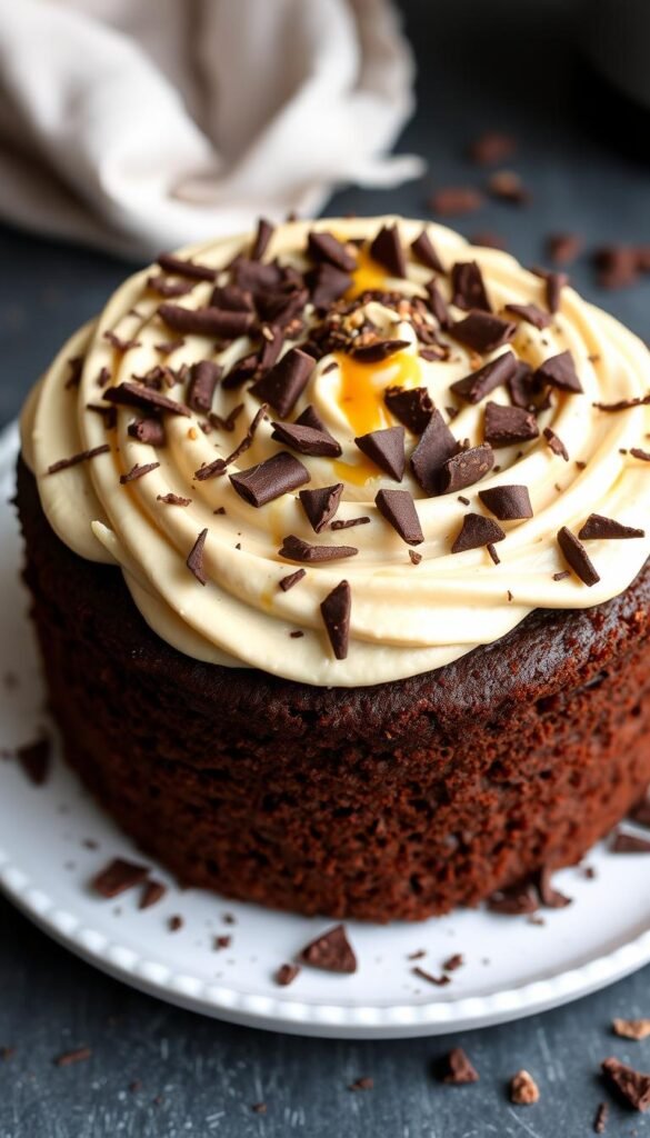 Image of a chocolate cake with tahini buttercream
