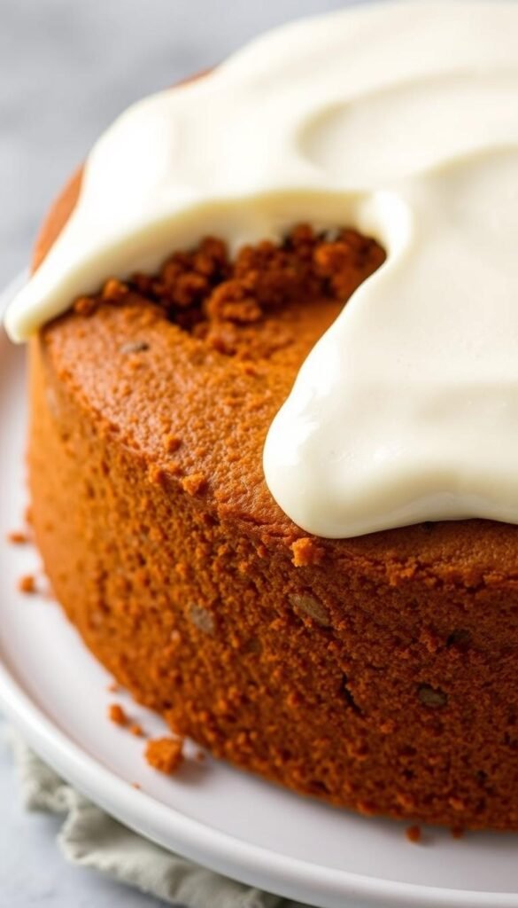 Image of a gingery spice cake with cream cheese frosting